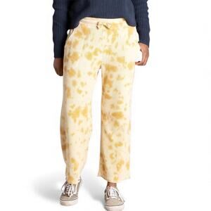 Toad&Co Women's Organic Wide Leg Cropped Yellow Tie Dyed Waffle Pants - Large